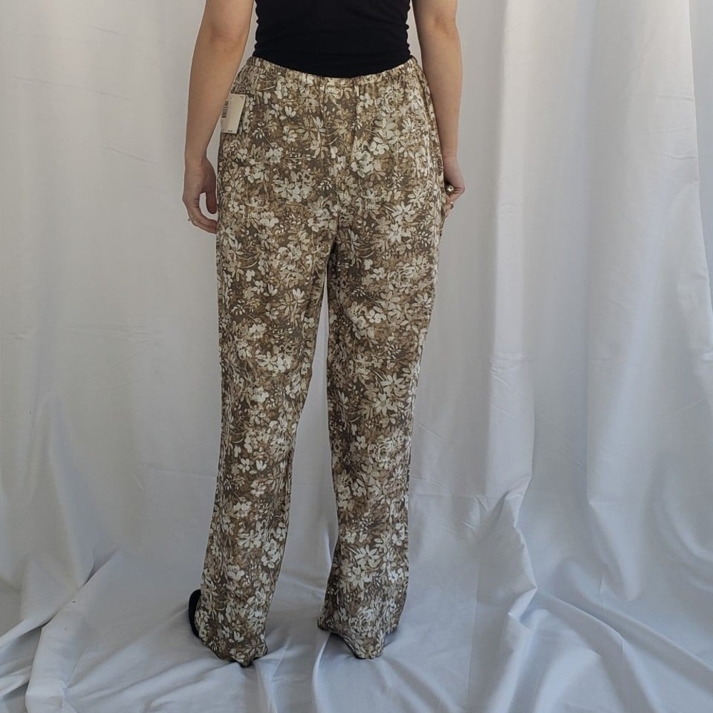 90s Deadstock Liz Claiborne Brown Floral Rayon Pants - Picture 3 of 4